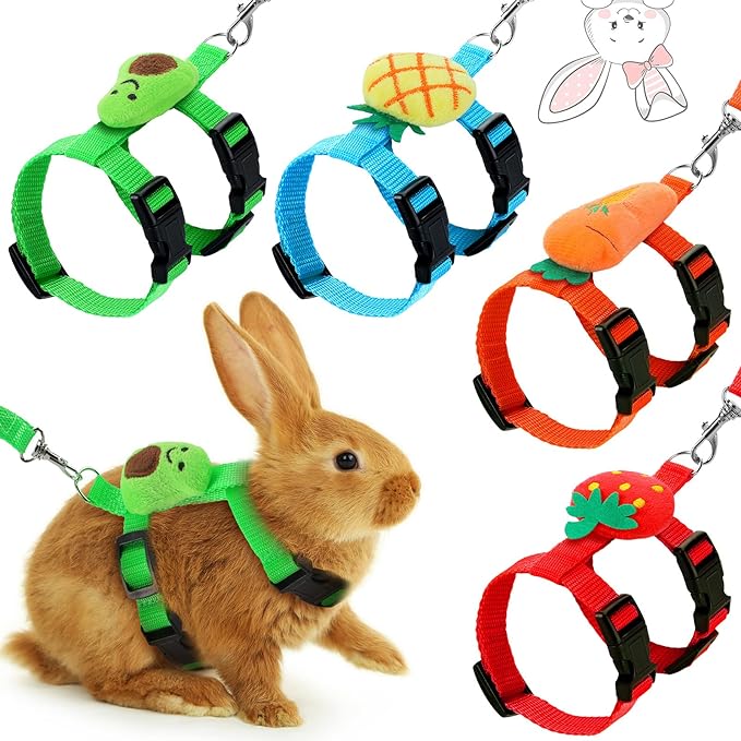 4 Sets Adjustable Bunny Rabbit Harness and Leash Set Small Pet Cute Vest Harness Leash with Decoration for Bunny Ferret Small Pets(Fruit)