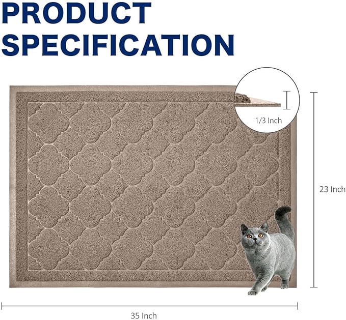 WePet Cat Litter Box Mat, Kitty Premium PVC Pad, Durable Trapping Rug, Phthalate Free, Urine-Resistant, Scatter Control, L 35 x 23 Inch, Champagne