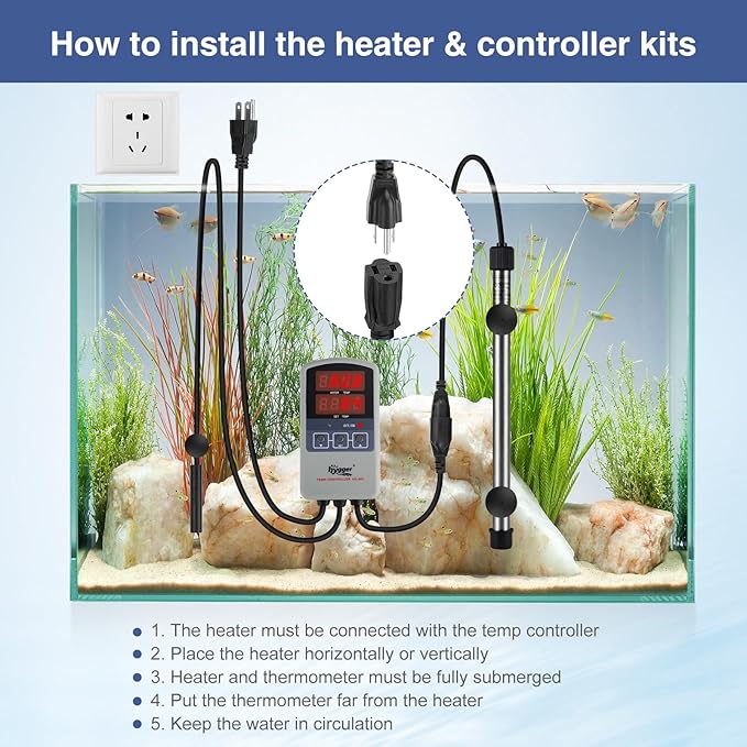 hygger Marine 500W Titanium Aquarium Heater for Salt Water and Fresh Water,Digital Submersible Heater with External IC Thermostat Controller and Thermometer,Fish Tank Heater for Fish Tank 60-120Gallon