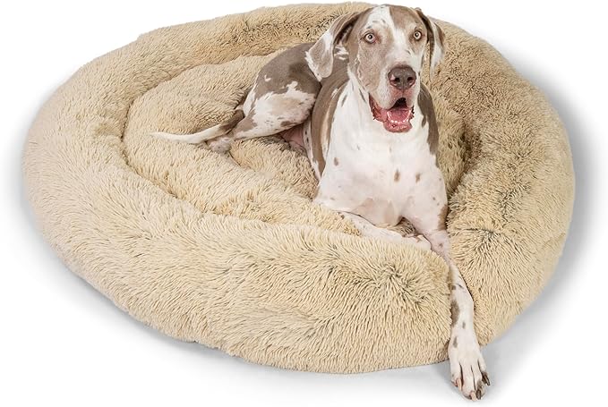 Best Friends by Sheri The Original Calming Donut Shag 2XL Dog Bed for Big Dogs, Taupe, 54"