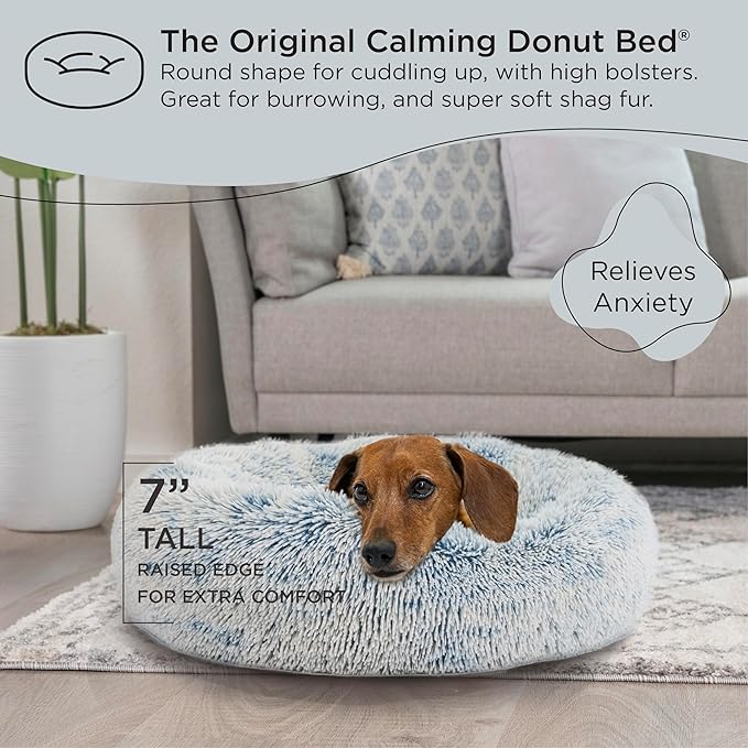 Best Friends by Sheri The Original Calming Donut Cat and Dog Bed in Shag Fur Denim, Small 23"