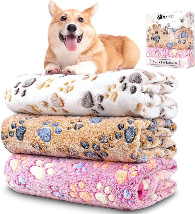 Dog Blankets Washable, 3 Pack Dog Blanket Washable 41" x 31", Fuzzy Soft Pet Mat Throw Cover for Kennel Crate Bed, Blankets for Dogs, Pet Blanket (White/Brown/Pink, Medium (30 in x 20 in))