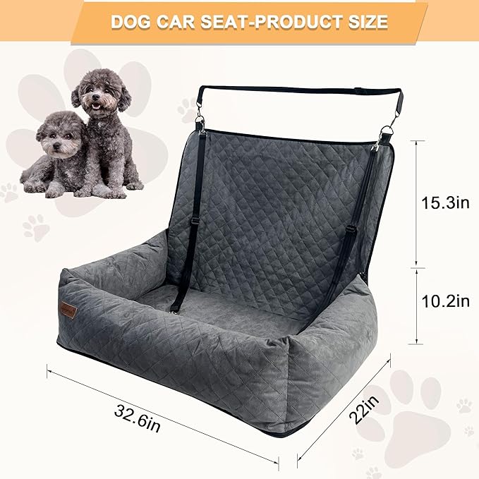 Dog Car Seat Pet Booster Car Seat for Small Mid Dogs, Dog Car Seat is Safe and Comfortable, and can be Disassembled for Easy Cleaning, Comfy Ultra Soft Car Travel Bed (Gray Soft Medium Dog Car Seat)