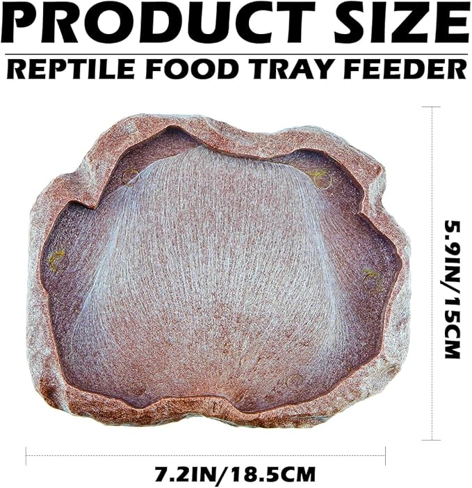 Reptile Water Dish Bowl Resin Rock Reptile Food and Water Feeder Pet Terrarium Plate for Tortoise Lizard (Brown) (Normal)