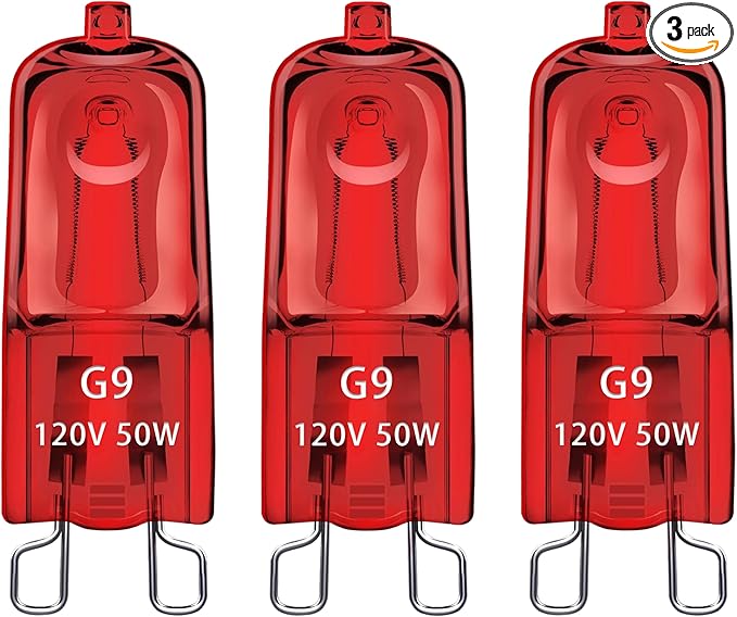 3 Pack G9 Infrared Heat Lamp Bulbs for Reptile, Dimmable Night Red UVA Reptile Heat Lamp, 2 Pin Base Mini Reptile Light Bulb Replacement (50 Watt)