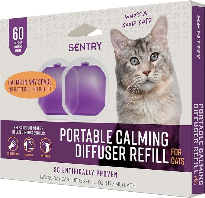 Sentry Behavior Portable Calming Diffuser Refill for Cats, Reduces Stress and Bad Behavior with Calming Phereomones, Easy-to-use Portable Design, 60 Day Release