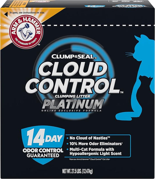 Arm & Hammer Cloud Control Platinum Multi-Cat Clumping Cat Litter with Hypoallergenic Light Scent, 14 Days of Odor Control, 27.5 lbs, Online Exclusive Formula