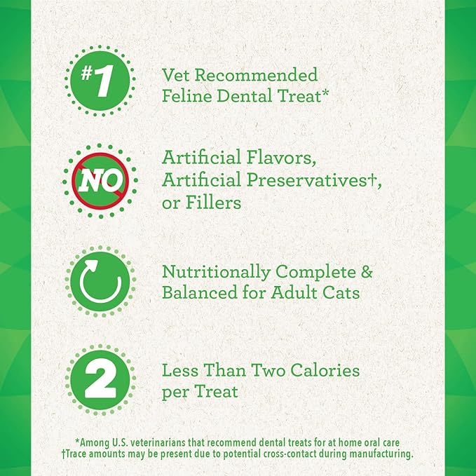 Greenies Feline Adult Natural Dental Care Cat Treats, Catnip Flavor, 2.1 oz. Pouch