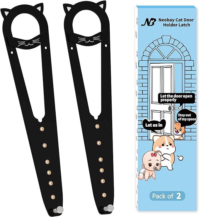 Cat Door Latch with Stabilizer, 7 Sizes Adjustable Cat Door Holder Latch to Keep Dog Out of Litter Box, Economical Alternative of Pet Gates and Interior Cat Door, Blcak, 2 Packs