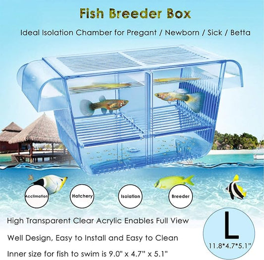 Fish Breeder Box Fish Hatchery Floating Fish Breeding Box with Removable Grating Perfect Fish Tank Divider for Agreesive Injured Pregnant Fishes