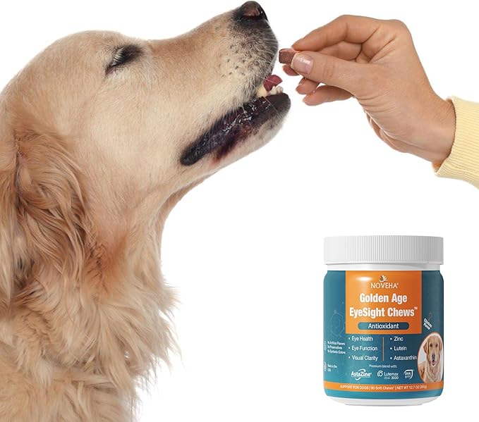 NOVEHA 180 Chews Eye Supplement for Dogs - Vision Support with Lutein + Vitamin C & Astaxanthin Antioxidants - Dog Vitamins for Eyes + Fish Oil for Omega 3 EPA - Made in USA - 90 Soft Chews (2 Pack)