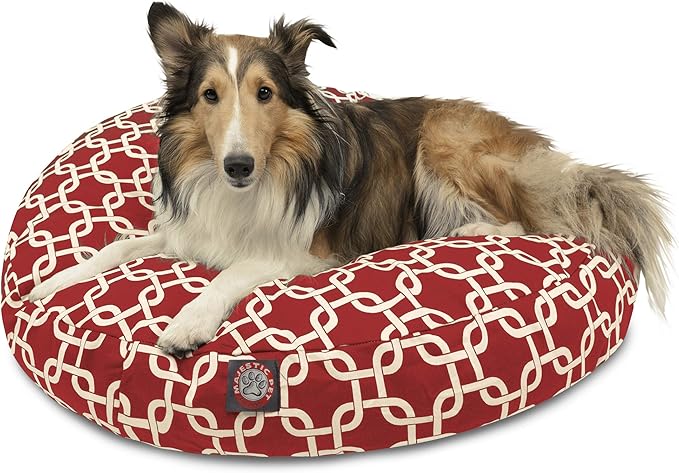 Red Links Medium Round Indoor Outdoor Pet Dog Bed With Removable Washable Cover By Majestic Pet Products