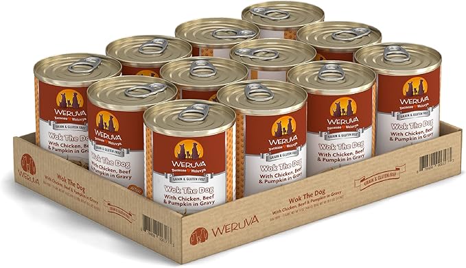 Weruva Classic Dog Food, Wok The Dog with Chicken Breast, Beef & Pumpkin in Gravy, 14oz Can (Pack of 12), Brown