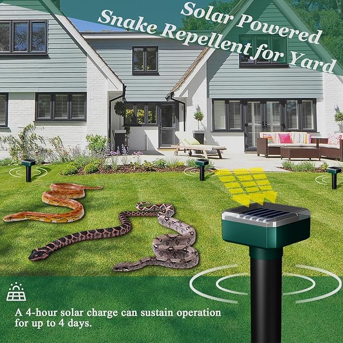 Snake Repellent for Yard,4 PCS Snake Repellent,Snake Repellent for Yard Powerful,Snake Away Repellent for Outdoors,Snake Repellent Pet Safe,Solar Powered,Sonic,Electronic and Waterproof