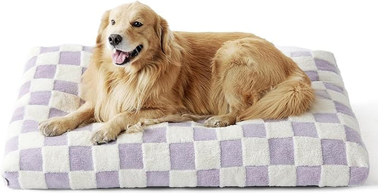 Lesure Extra Large Dog Bed-Thick Shredded Chopped Foam Pet Bed, Dog Bed Indoor with Removable Cover, Cute Modern Fuzzy Plush & Anti Slip Bottom(44x32', Purple)