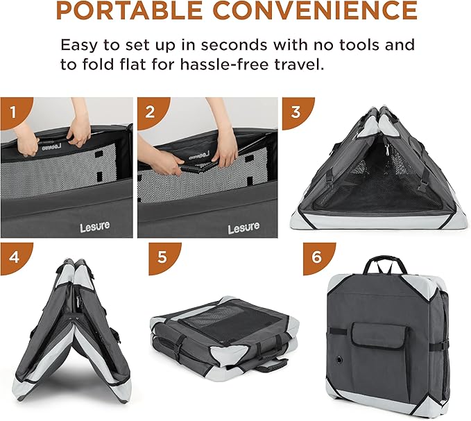 Lesure Collapsible Dog Crate - Portable Dog Travel Crate Kennel for Medium Dog, 4-Door Pet Crate with Durable Mesh Windows, Indoor & Outdoor (Charcoal Gray)