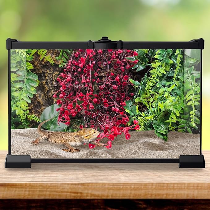 PINVNBY 2 Pack Reptile Plants Terrarium Hanging Fake Vines with Suction Cup Artificial Leaves for Bearded Dragons Lizards Geckos Snake Hermit Crab (Red and Green)