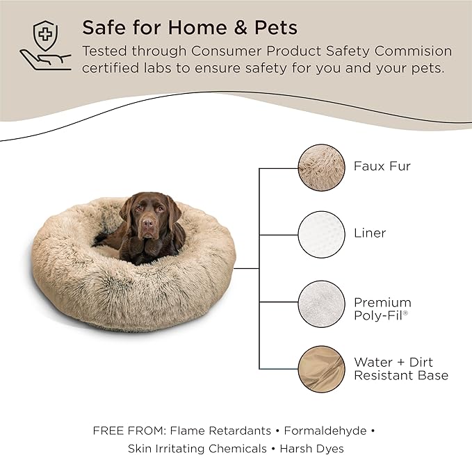 Best Friends by Sheri The Original Calming Donut Cat and Dog Bed in Shag Fur Taupe, Large 36"