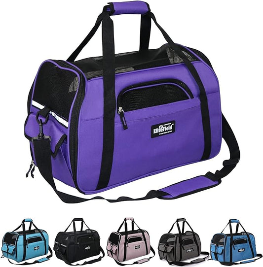 EliteField Soft Pet Carrier (3 Year Warranty, Airline Approved) Small Soft Dog Carrier Soft Cat Carrier Puppy Carrier Soft Sided Travel Carrier Bag (X-Large: 21" L x 12" W x 13" H, Purple)