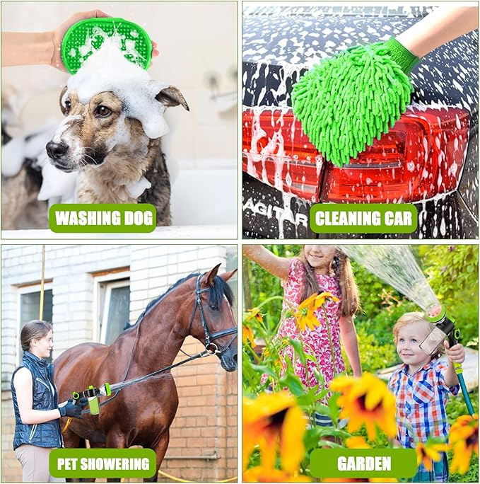 Upgrade Pup Jet Dog Wash for Outdoor, Dog Shampoo Hose Attachment with Soap Dispenser, Dog Wash Hose Attachment with Pet Bath Brush Car Wash Mitt and Dog Comb for Showering Pet (Hose Not Include)