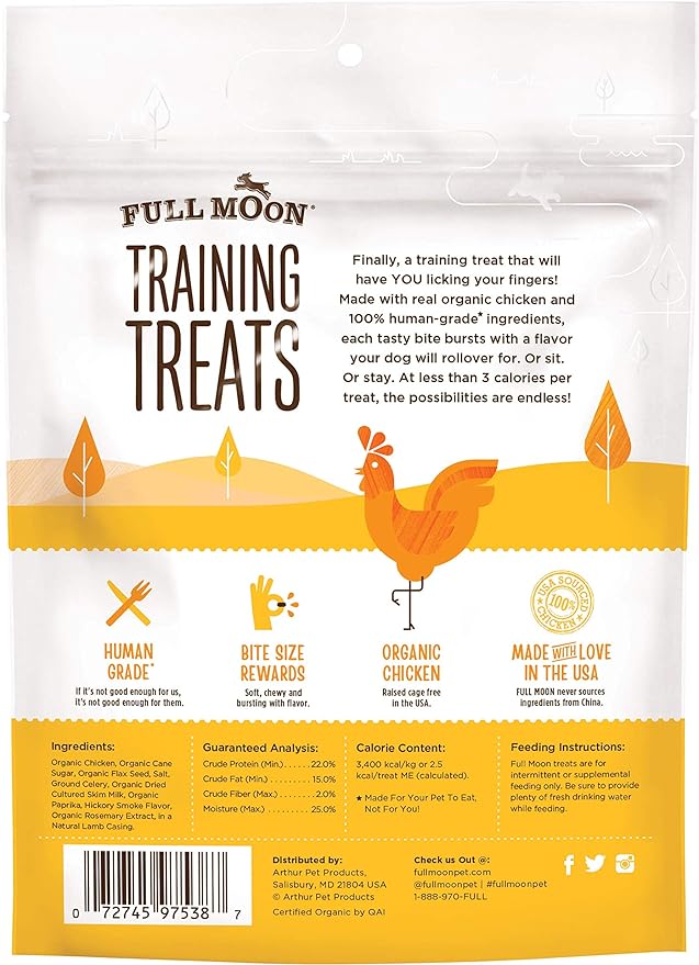 Full Moon USDA Organic Chicken Training Treats Healthy All Natural Dog Treats Human Grade 175 Treats 6 Ounce (Pack of 1)