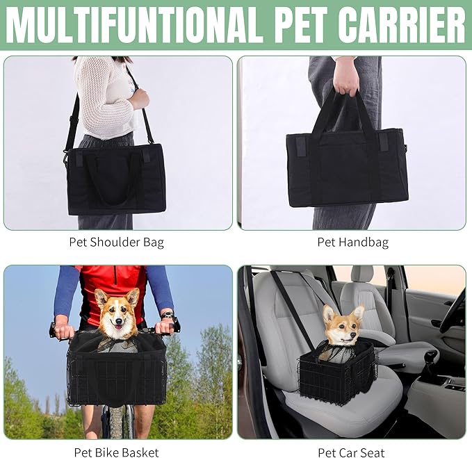 HOMBYS Foldable Dog Bike Basket with Removable Liner Bag, Portable Dog Bike Carrier for Travel, Large Waterproof Pet Bike Basket (Black)
