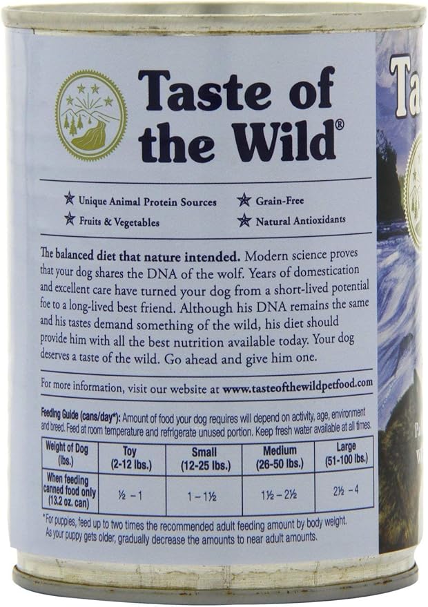 Taste of the Wild Grain-Free Canned Dog Food Variety Pack - Wetlands, Pacific Stream, High Prairie, and Sierra Mountain Pack of 12, 13.2 ounce cans by Taste of the Wild