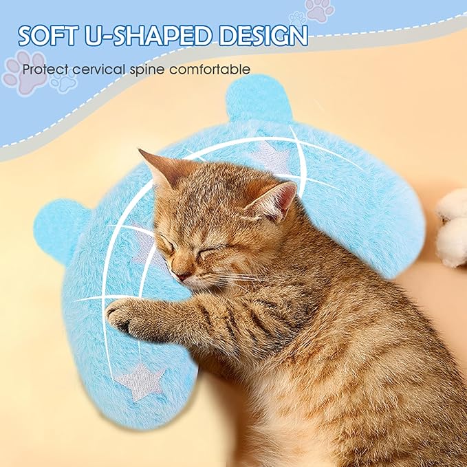 Pet Pillow for Dogs & Cats, Dog Calming Pillow, Dog Neck Pillow U-Shaped Pillow for Dogs & Cat, Soft Fluffy Cat Bed Pillow Pet Calming Toy, Joint Relief Sleeping Improve for Pets(Blue)