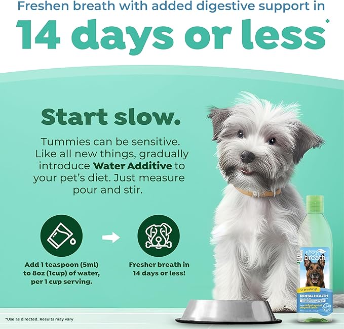 TropiClean Fresh Breath Plus Digestive Support | Dog Oral Care Water Additive | Dog Breath Freshener Additive for Dental Health | VOHC Certified | Made in the USA | 16 oz.