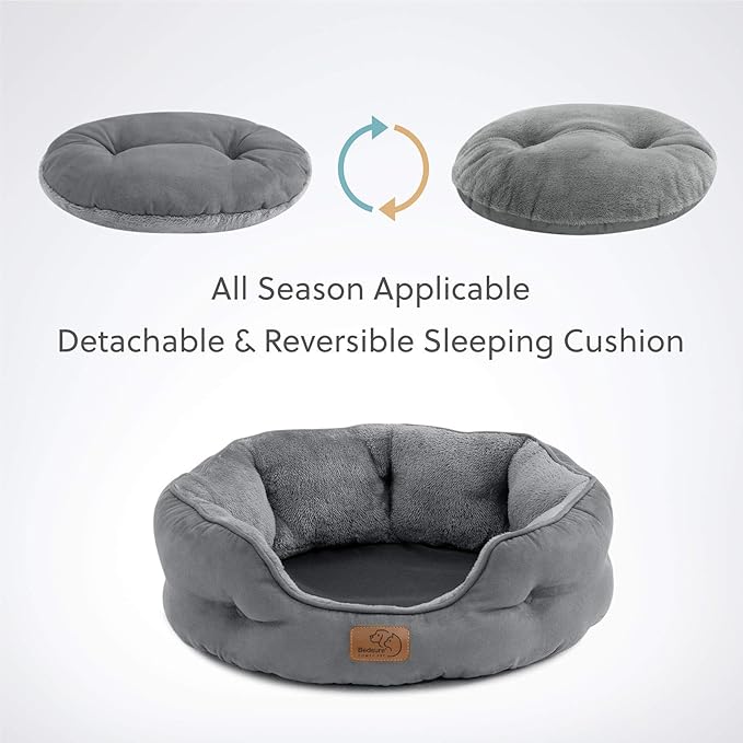 Bedsure Dog Beds for Small Dogs - Round Cat Beds for Indoor Cats, Washable Pet Bed for Puppy and Kitten with Slip-Resistant Bottom, 20 Inches, Grey