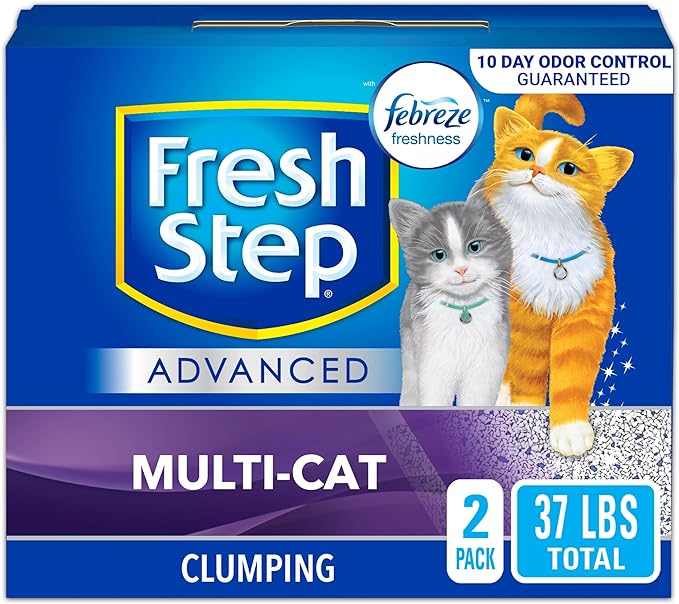 Fresh Step Advanced Multi-Cat Clumping Litter With Febreze Freshness, Fresh Step Clumping Cat Litter Extra Strength Formula With Guaranteed Odor Control, 37 lbs. (2 x 18.5 lb. Box)
