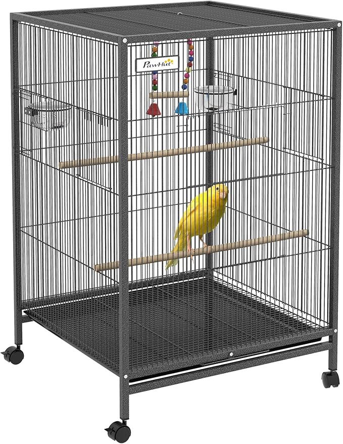 NicBex 29.25" Metal Bird Cage, Large Parakeet Cages with Stand,Pet Flight Birdcage for Parrot Lovebirds Finches Parakeets Budgie Parrotlet Conures,Swing, Stainless Steel Bowls, Removable Tray,Gray