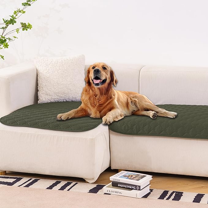 gogobunny 100% Double Sided Waterproof Dog Blanket Soft Pet Bed Cover Reversible Protect Furniture Couch Sofa Car for Puppy Large Dog Cat (Dark Olive/Light Olive, 32x53 Inch (Pack of 1))