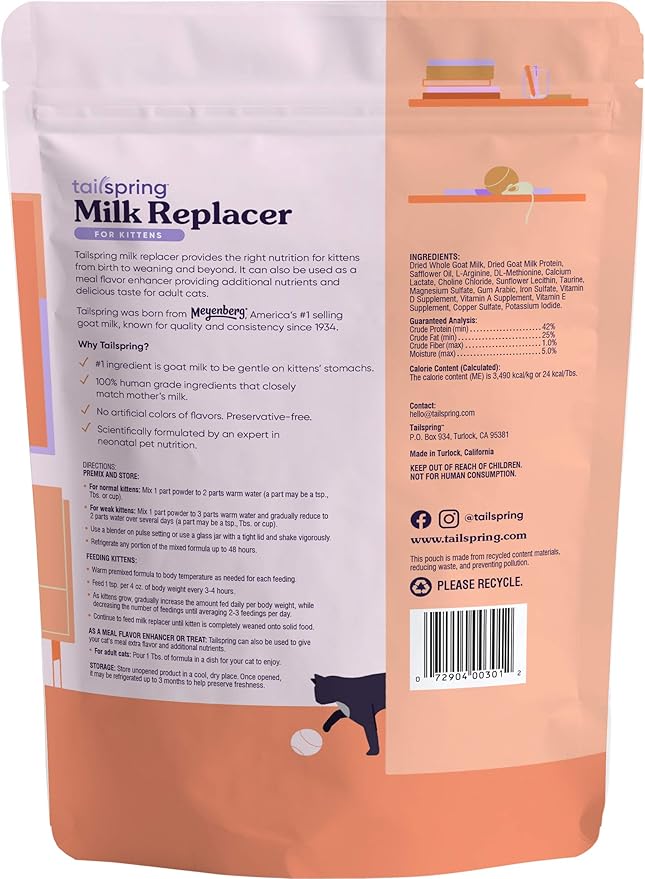 Milk Replacer for Kittens, Powdered, Made with Whole Goat Milk (12 Ounce (Pack of 1)