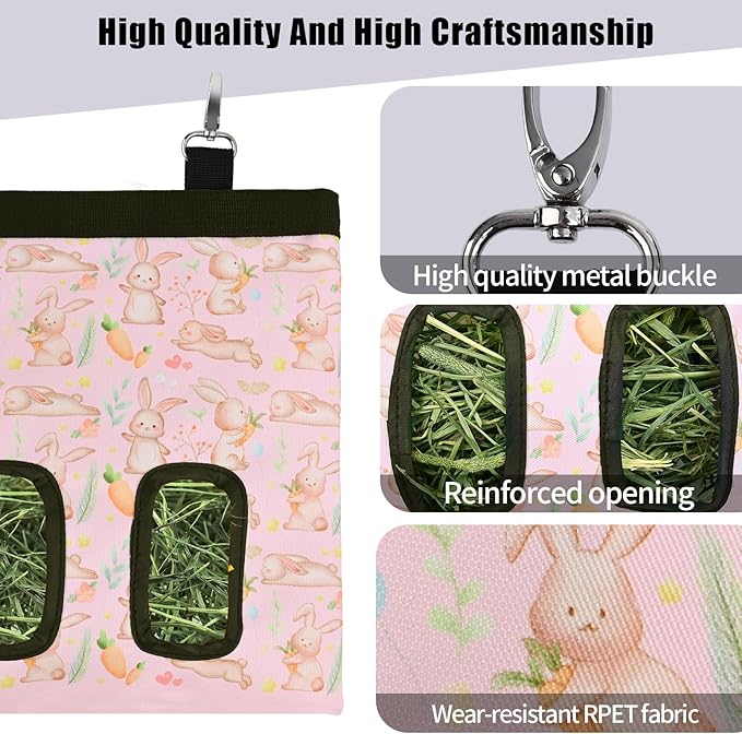 Rabbit Hay Feeder Bag, Guinea Pig Hay Feeder,Bunny Hay Bag, 600D Oxford Cloth Fabric Pet Hay Hanging Feeder Storage for Rabbit, Small Animal.