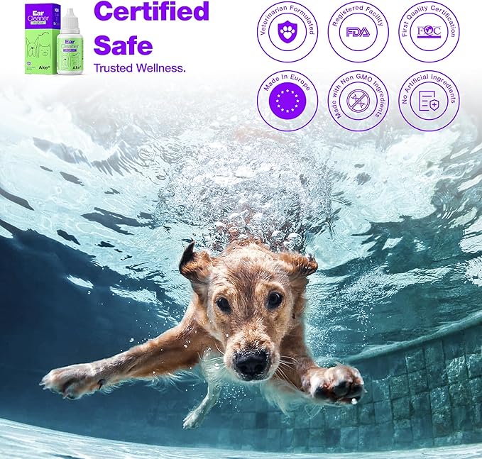 Ake® Dog Ear Cleaner Solution - Cat Ear Cleaner - Dog Ear Flush - Helps with Yeast, Wax, Dirt & Itchy Ear Canal - Dog Ear Wash - Otic Ear Solution for Dogs - Controlling Dog Ear Infections & Odor