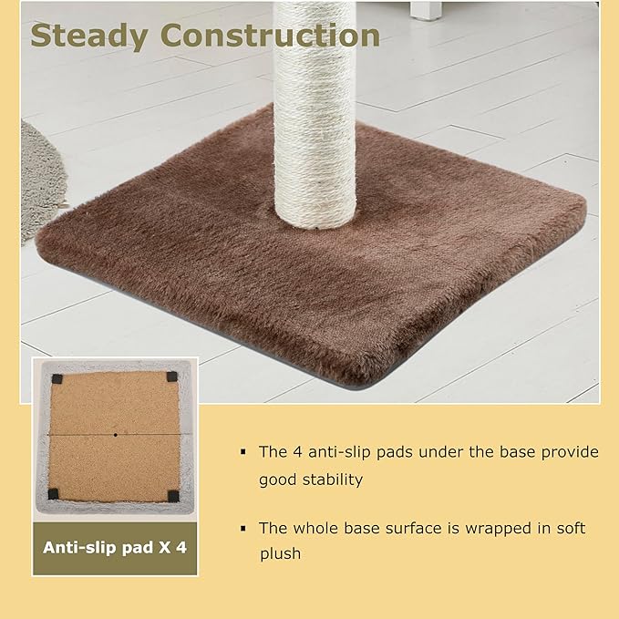 Tall Cat Scratching Post 34” Basic Vertical Scratcher for Indoor Cats and Kittens, Cat Scratch with Sturdy Sisal Rope and Hanging Ball, Large Heavy Plush Base (Dark Brown)