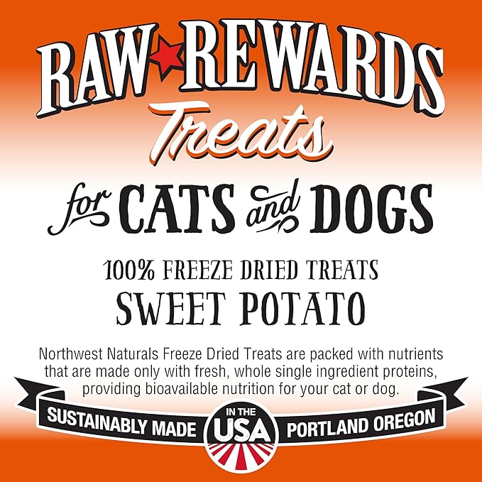 Northwest Naturals Raw Rewards Freeze-Dried Sweet Potato Treats for Dogs and Cats - Bite-Sized Pieces - Healthy, 1 Ingredient, Human Grade Pet Food, All Natural - 2 Oz (Pack of 3) (Packaging May Vary)