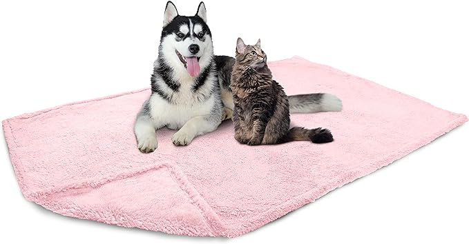 PetAmi Fluffy Waterproof Dog Blanket for Bed Large Dogs, Soft Warm Pet Sherpa Throw Pee Proof Couch Cover, Reversible Cat Blanket Sofa Crate Kennel Protector, Washable Mat Queen (Pink Blush, 90x90)