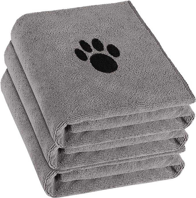 3 Pack Microfiber Dog Towels for Drying Dogs, Super Absorbent and Soft Pet Grooming Towel, 40 Inch X 23.6 Inch, Perfect Dog Drying Towels for Large, Medium or Small Dogs, Grey