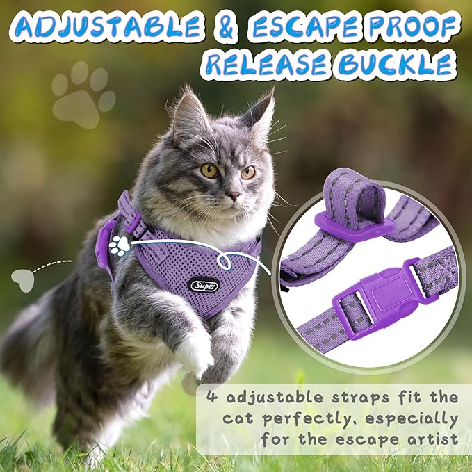 Supet Cat Harness and Leash Set for Small to Large Cats Adjustable Cat Vest Harness with Reflective Trim Universal Cat Leash and Harness for Cats/Puppies Outdoor Walking