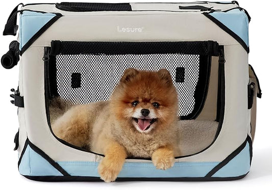 Lesure Collapsible Dog Crate - Portable Dog Travel Crate Kennel for Extra Small Dog, 4-Door Pet Crate with Durable Mesh Windows, Indoor & Outdoor (Beige)