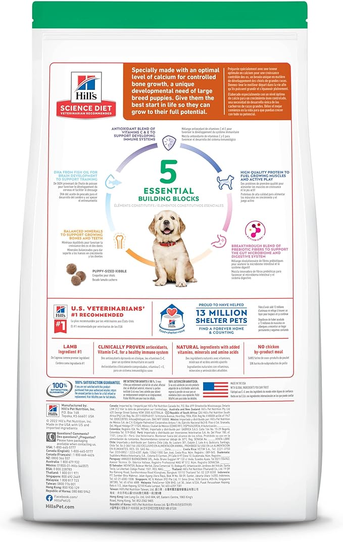 Hill's Science Diet Puppy, Large Breed Puppy Premium Nutrition, Dry Dog Food, Lamb & Brown Rice, 30 lb Bag