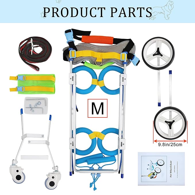 Adjustable 4-Wheel Dog Cart/Wheelchair, Animal Exercise Wheels，for Pet/Doggie Wheelchairs with Disabled Hind Legs Walking，Light Weight, Easy Assemble(7-Size) (M)