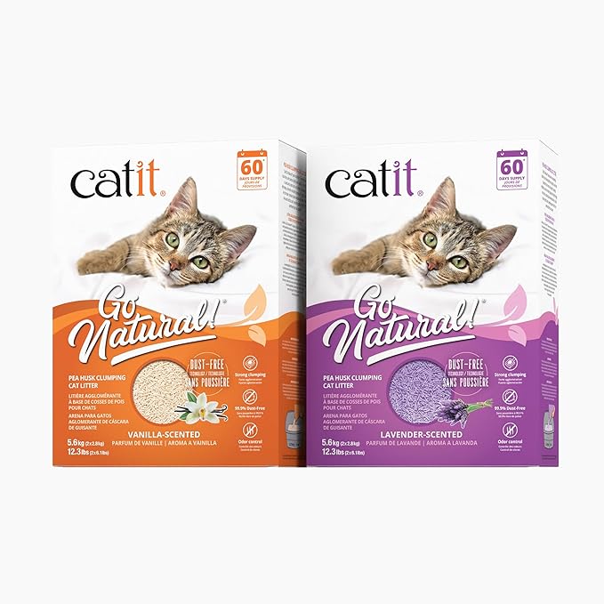 Catit - Go Natural Pea Husk Clumping Cat Litter - Lightweight, Dust Free, Easy Cleaning & Scooping, Flushable Kitty Litter with Odor Control & Subtle Fragrance - 12.3 Lbs, Vanilla Scented