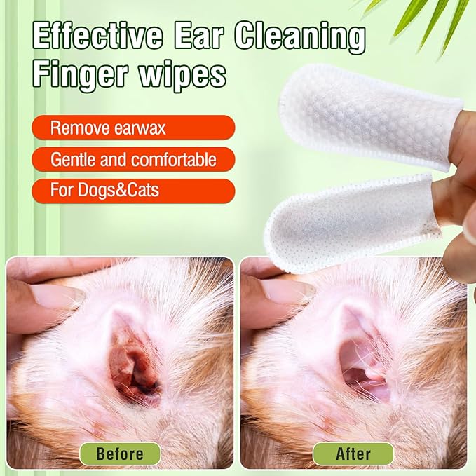 Ear Wipes for Dogs and Cats - Soothing Cleansing, Odor Removal, Natural Plant Extracts, 50 Count