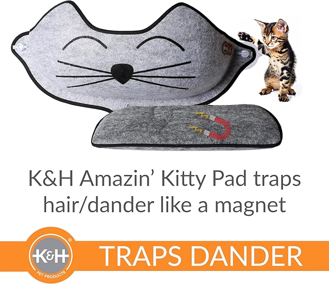 K&H Pet Products EZ Mount Window Mounted Cat Bed, Cat Window Hammock, Sturdy Cat Window Perch, Cat Window Bed Cat Furniture - Gray Kitty Face Window Bed