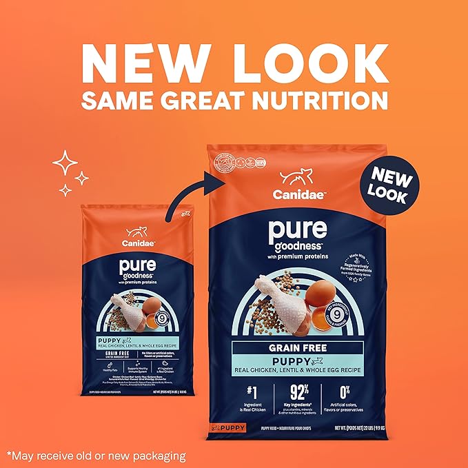 Canidae Pure Limited Ingredient Premium Puppy Dry Dog Food, Real Chicken, Lentil & Whole Egg Recipe, 22 lbs, Grain Free