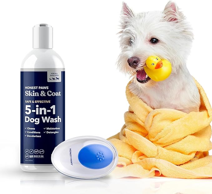 Honest Paws Dog Shampoo and Bath Brush - Premium Dog Wash for Allergies and Dry, Itchy, Moisturizing for Sensitive Skin - Sulfate Free, Plant Based, All Natural -16 Fl Oz