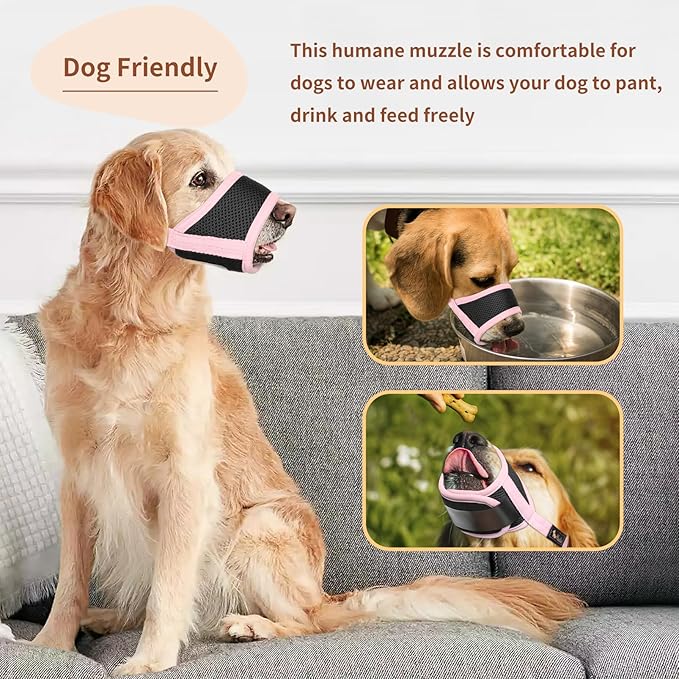 HEELE Dog Muzzle Nylon Soft Muzzle Anti-Biting Barking Secure,Mesh Breathable Pets Muzzle for Small Medium Large Dogs 4 Colors 4 Sizes (S, Pink)